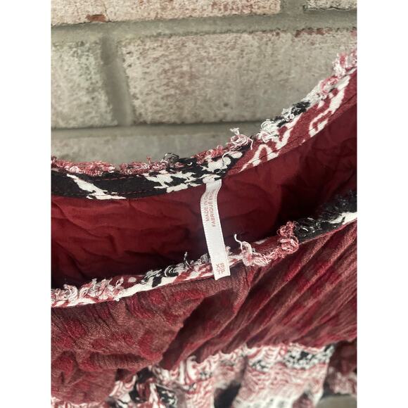 Free People Heart of Gold Boho Bell Sleeve Mini Dress XS Burgundy Tunic Top - Picture 7 of 10